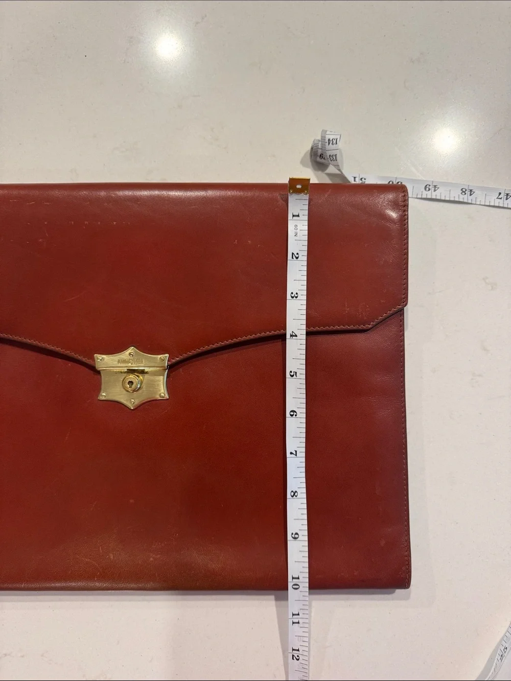 Men's Leather Envelope Briefcase in Deep Red/brown with Gold Hardware